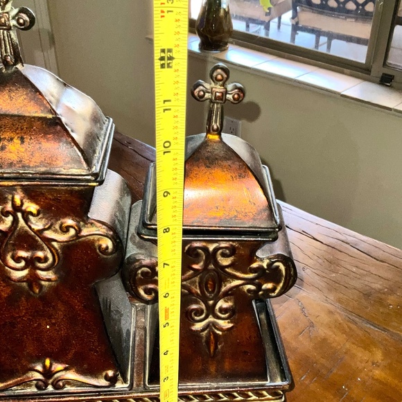 Beautiful Metal Rustic/Tuscany Style Cross Canisters &/or Decor on 4 Legged Base - Picture 6 of 9